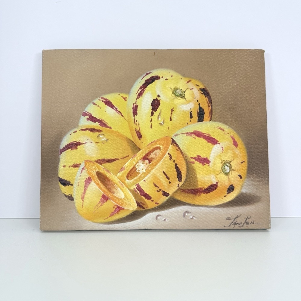 Pepino Melón Fruit‎ Still Life Oil Painting Signed Unframed 10"x8" Realism Art